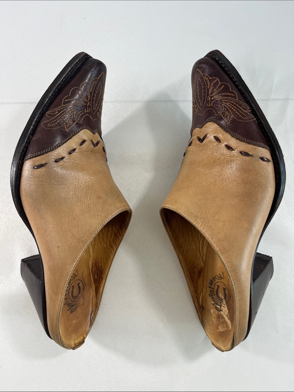 Lucchese Charlie 1 Horse Western Mules Embroidered Leather Tan Brown Wom 8 - Picture 6 of 10